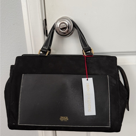 Frances Valentine Black Leather Handbag with Gold Logo